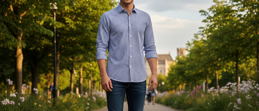 Camicia Uomo Rigata Collo Francese