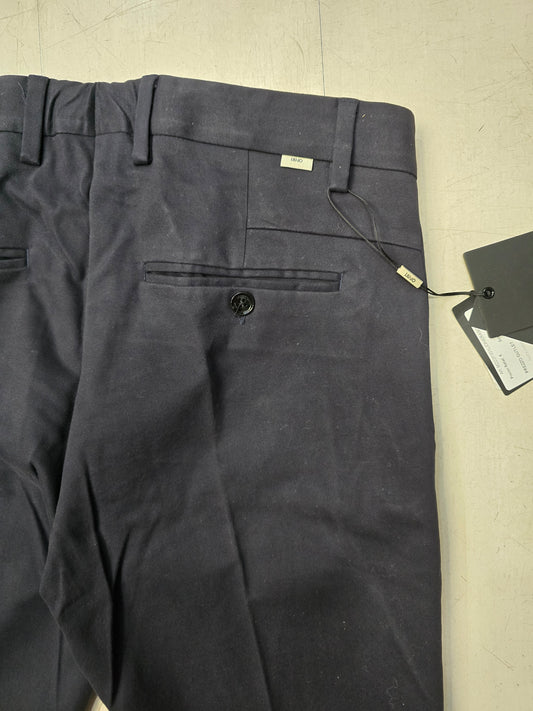 Pantalone Chinos Canvas Cotone Blu Tasca Bottone Slim