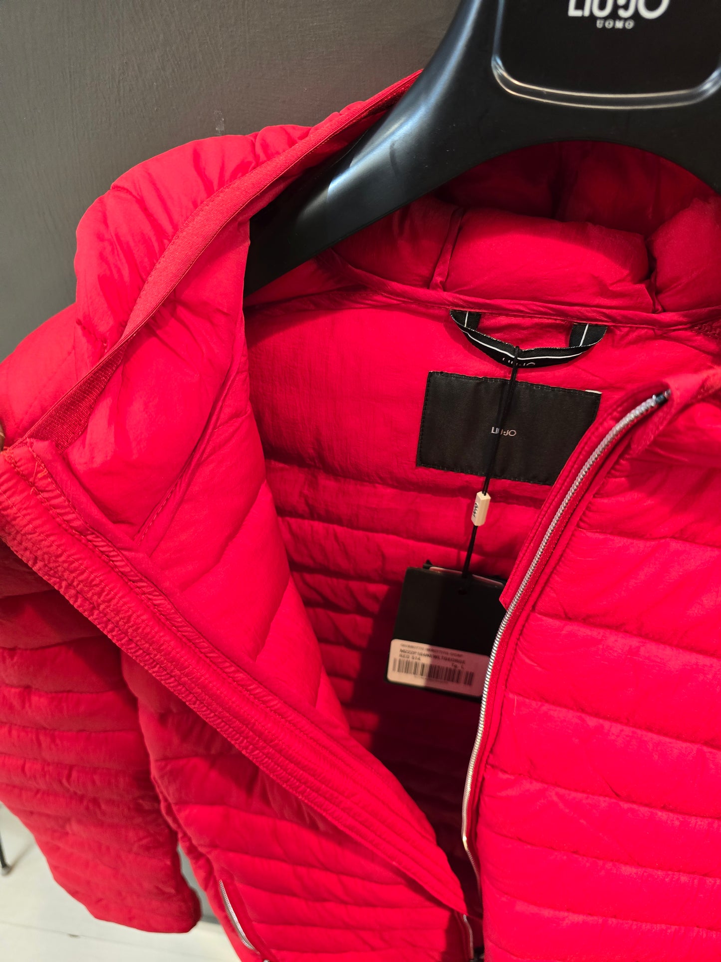 Piumino Imbottitura Ecologica Cappuccio Rosso Cerniera