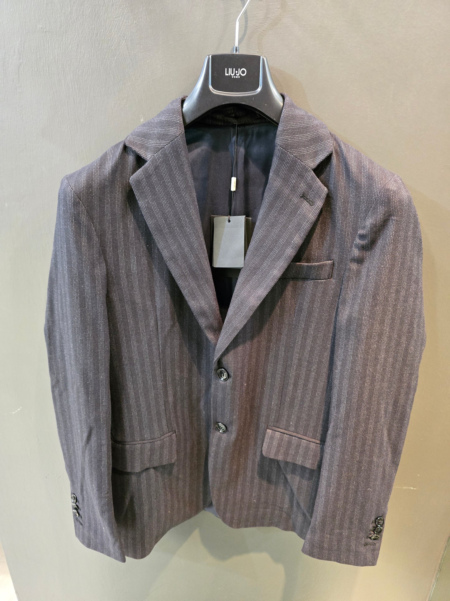 Pantalone Gessato Blu Scuro Chinos Gamba Stretta Completabile Giacca Taglia 44