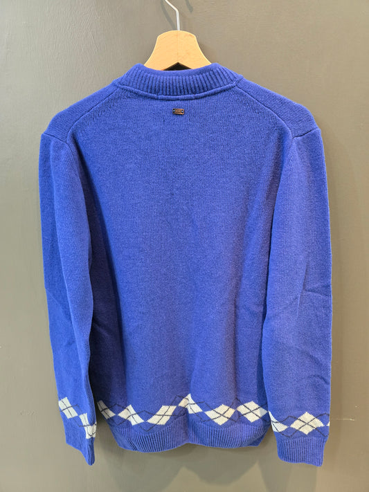 Maglia Paricollo Rifiniture Rombi Polsi Orlo Royal Blu