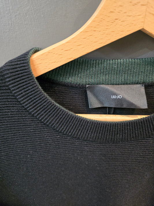 Maglia Paricollo Nero Venatura Verde Polsi Girocollo