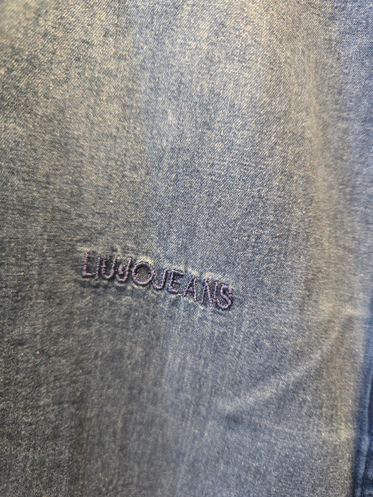 Camicia Coreana Jeans Lavaggio Medio Blu