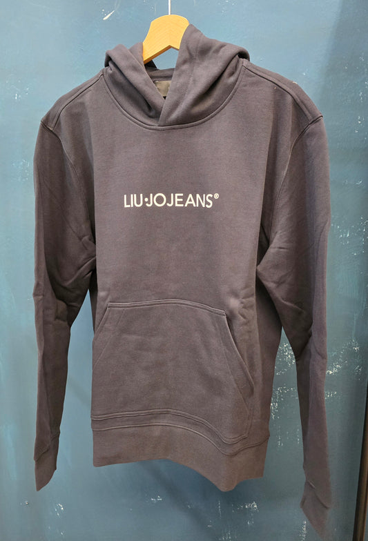 Felpa Cotone Garzato Cappuccio Tascone Logata Nero