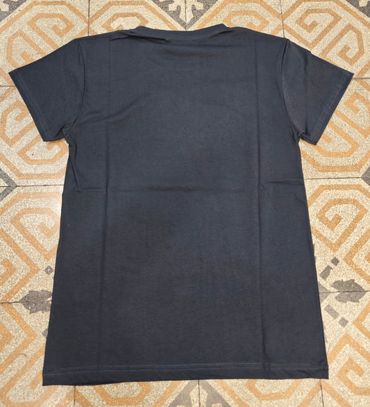 T-Shirt Paricollo Cotone Stampa Davanti Car Nero