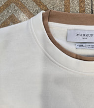 Carica l'immagine nel visualizzatore di Gallery, Felpa Cotone Felpato Paricollo Inserti Contrasto Avorio