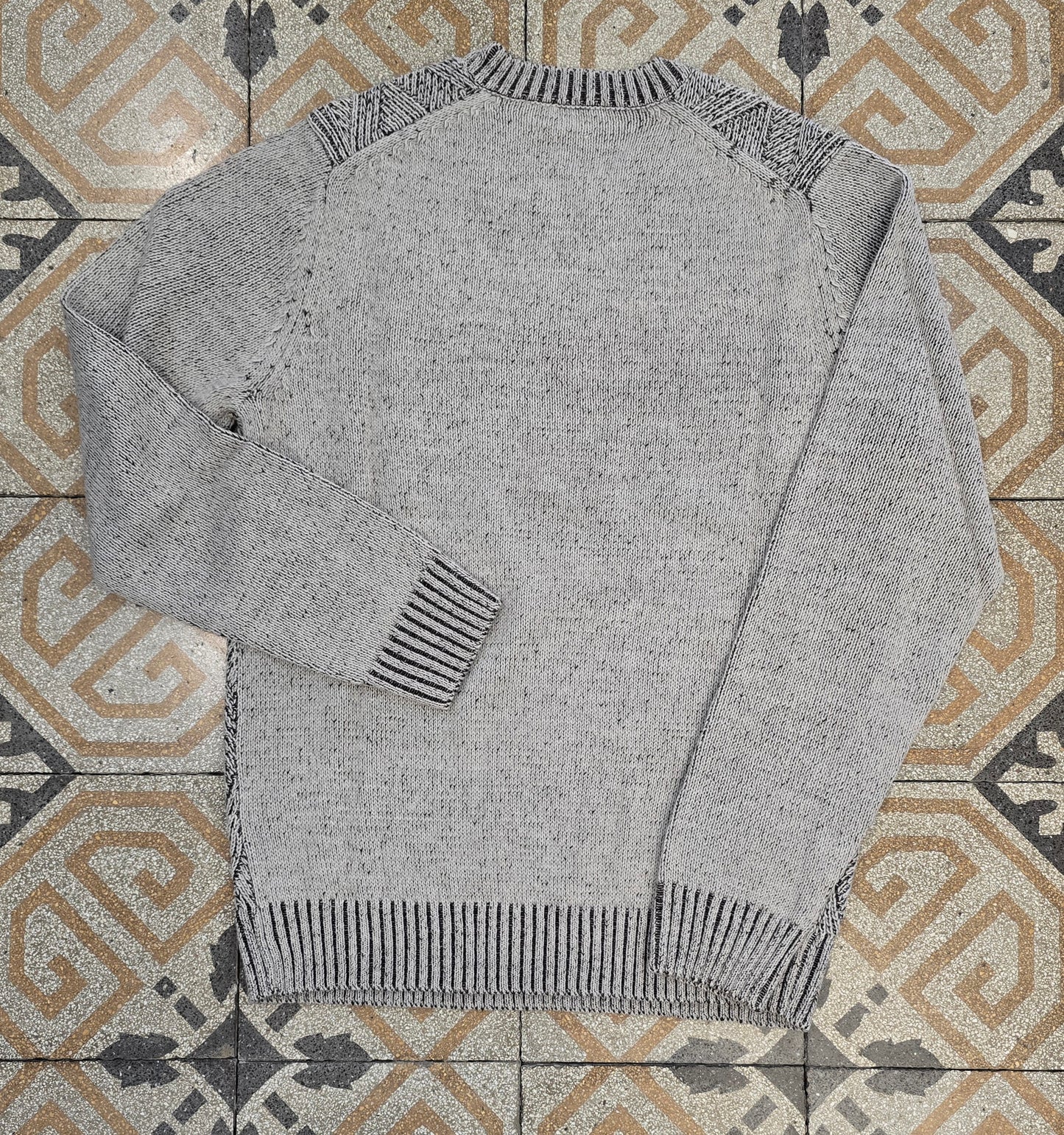 Maglia Paricollo 30% Lana Rombi Effetto Melangiato Beige Marrone