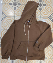 Carica l'immagine nel visualizzatore di Gallery, Felpa Cotone Felpato Cappuccio Tascone Zip Caffè