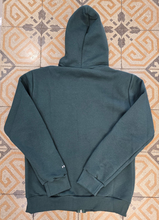 Felpa Cotone Felpato Cappuccio Tascone Zip Verde