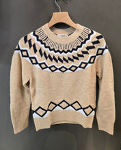 Carica l'immagine nel visualizzatore di Gallery, Maglia Misto Lana Collo Rotondo Rombi Blu Cammello