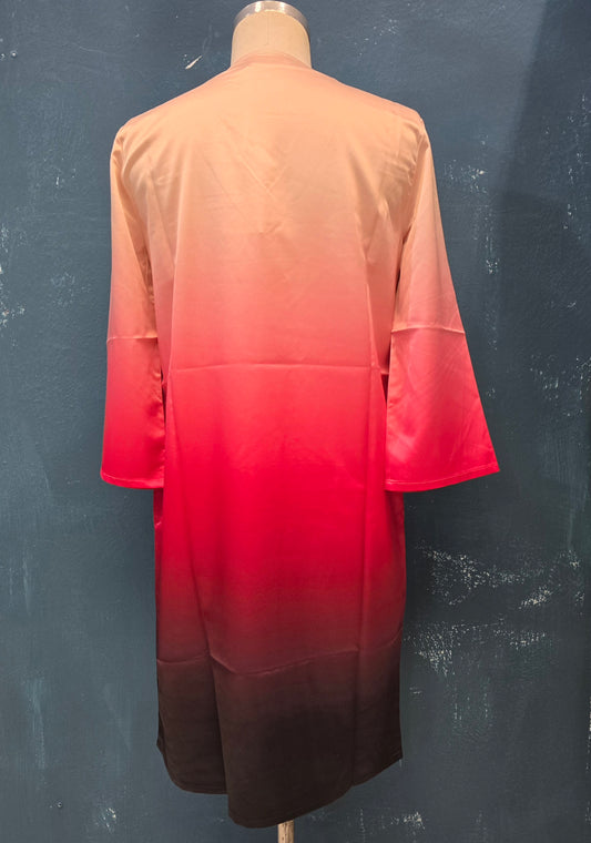 Abito Raso Scollato V Tunica Effetto Sfumato Bordeaux Rosa Taglia 42