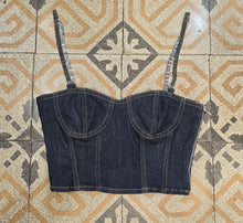 Carica l'immagine nel visualizzatore di Gallery, Top Bustino Corto Spalline Strass Jeans Zip Taglia 42