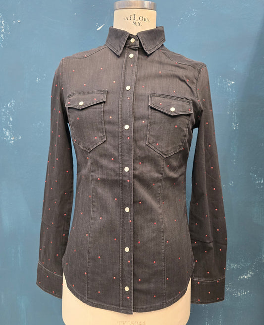 Camicia Jeans Nero Strass Colorati Avvitata Taglia 42
