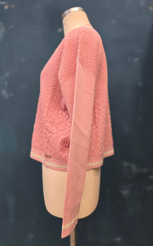 Maglia Lavorazione Rilievo Scollo V Rosa Taglia S