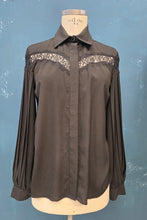 Carica l'immagine nel visualizzatore di Gallery, Camicia Inserti Pizzo Maniche Plissé Nero Taglia 42