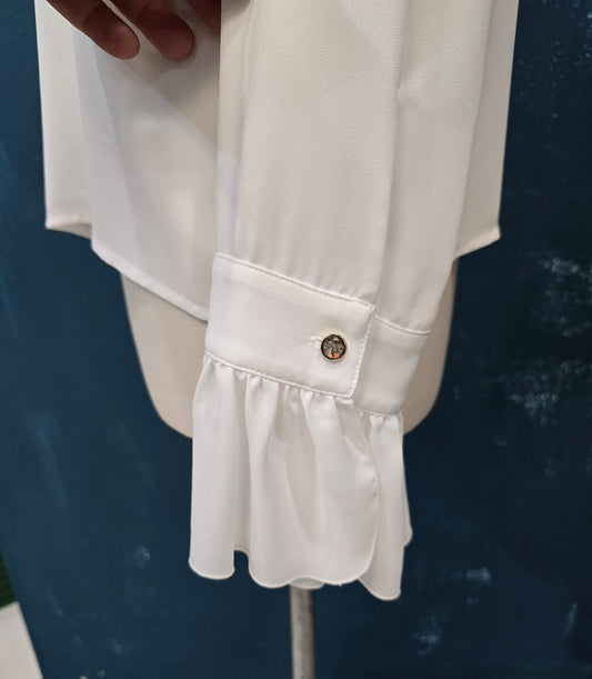 Camicia Colletto Jabot Davanti Manica Lunga Gala Fondo Bianco Taglia 42