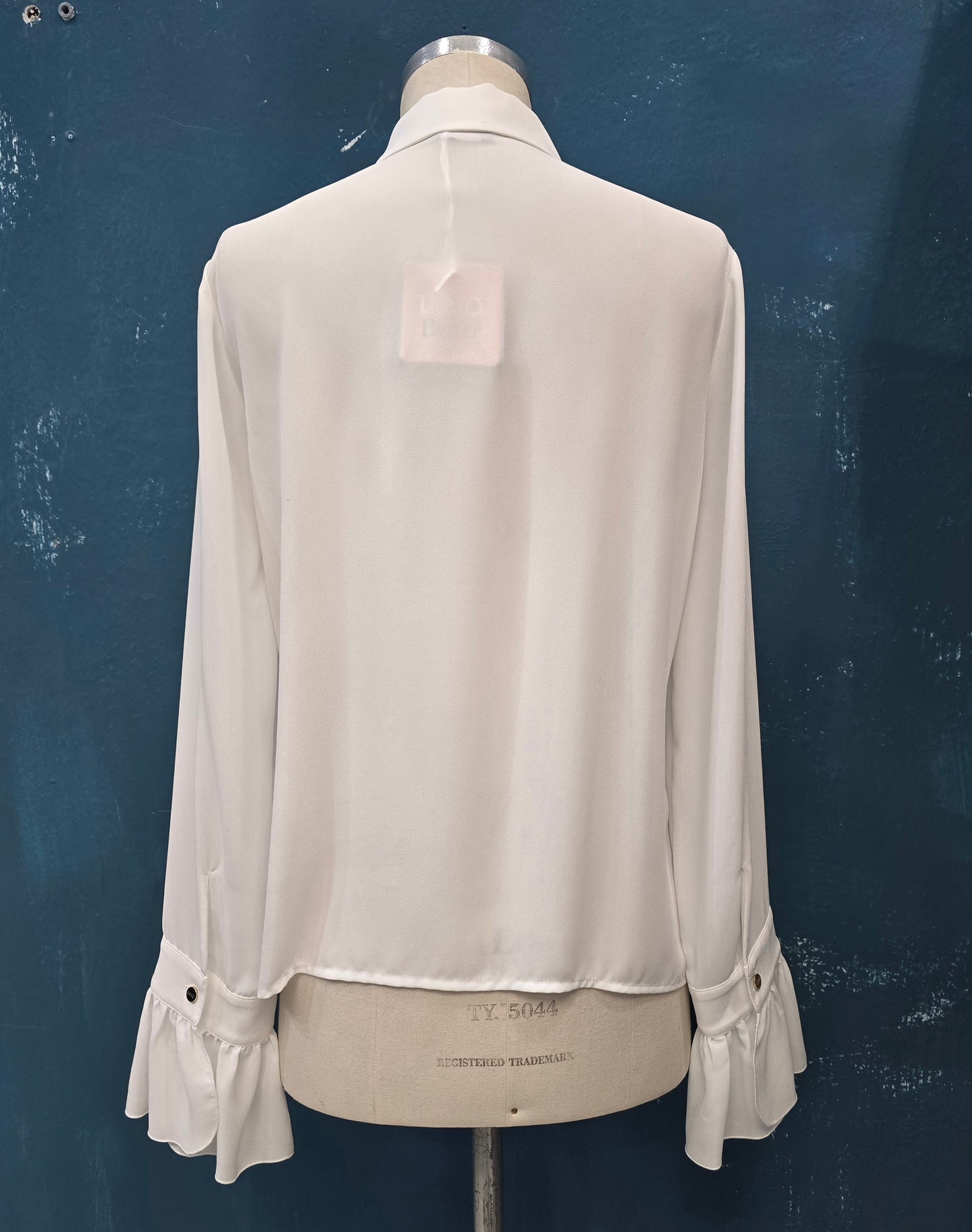 Camicia Colletto Jabot Davanti Manica Lunga Gala Fondo Bianco Taglia 42