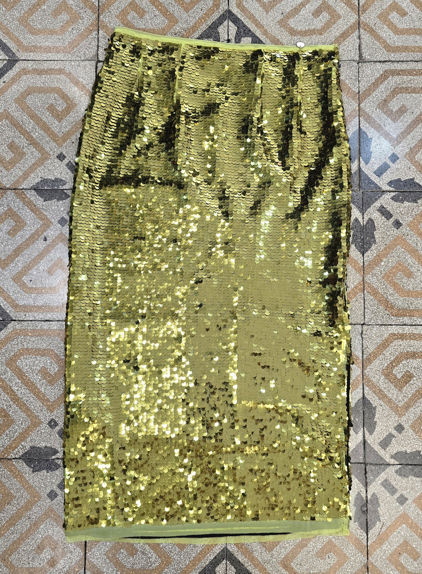 Gonna Paillettes Longuette Spacchetto Laterale Giallo Taglia 42