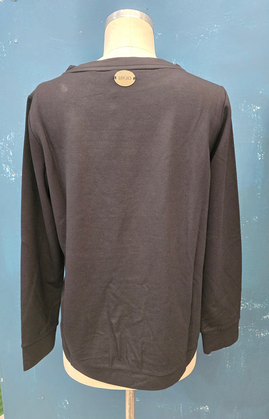 Felpa Cotone Leggermente Felpato Paricollo Pizzo Velluto Davanti Nero Taglia S