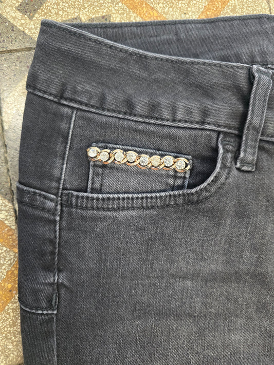 Jeans Elasticizzato Skinny Dettaglio Pietre Tasca Nero Taglia 42