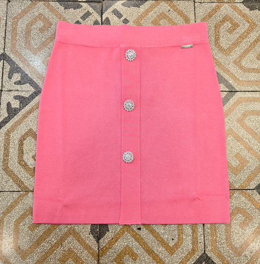 Minigonna Maglia Viscosa Bottoni Gioiello Rosa Barbie Taglia 42