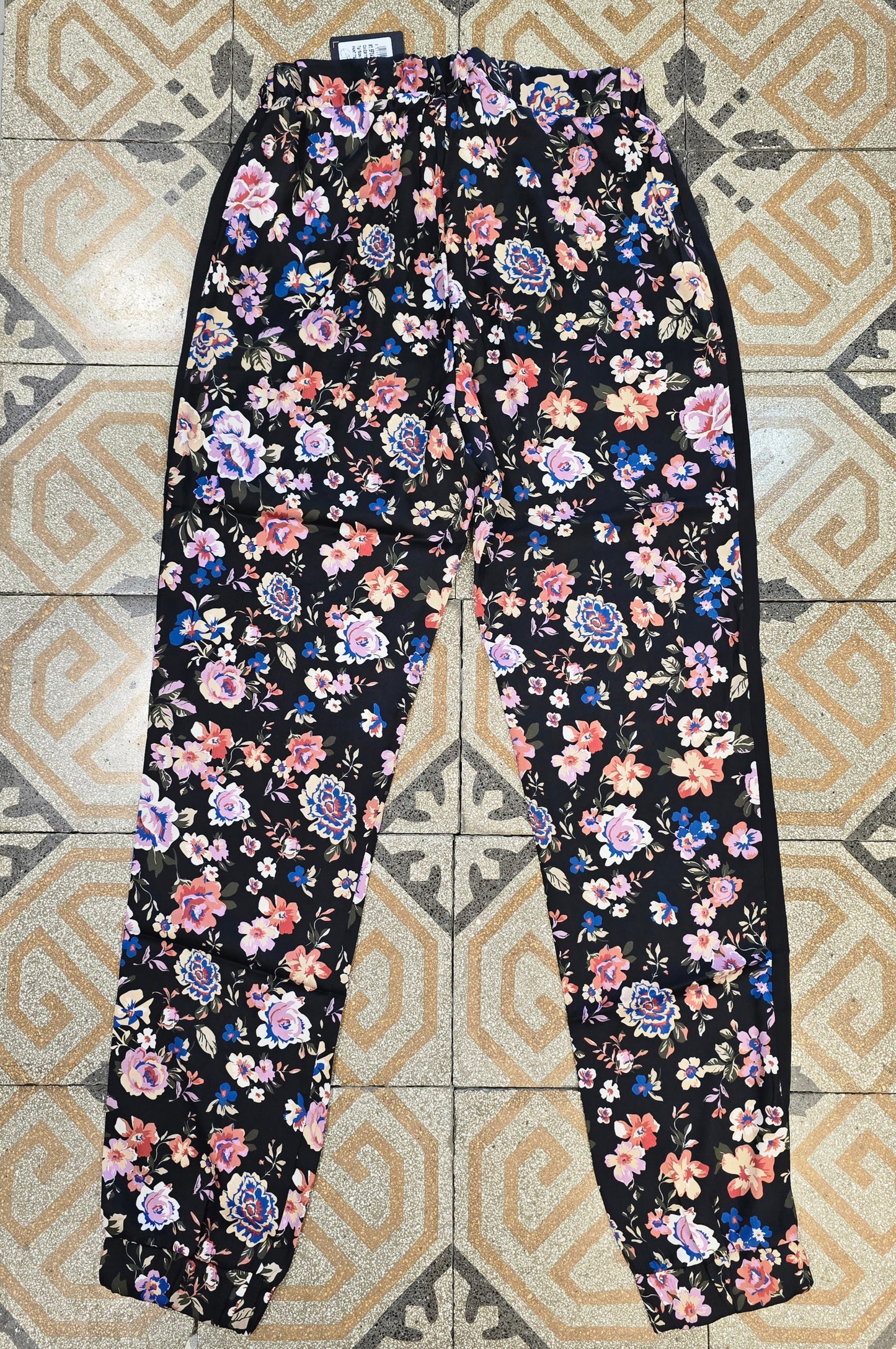 Pantalone Raso Fantasia Coulisse Vita Elastico Caviglia Floreale Taglia 42