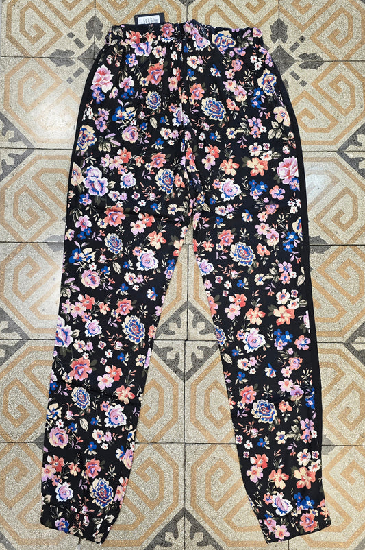 Pantalone Raso Fantasia Coulisse Vita Elastico Caviglia Floreale Taglia 42