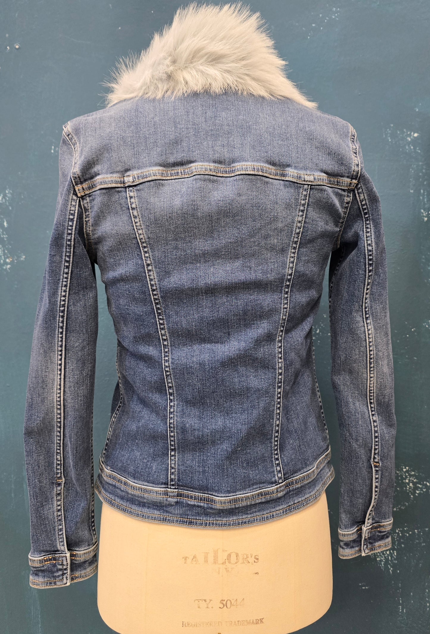 Giubbotto Jeans Trapuntato Colletto Pelliccia Removibile Blu Medio Taglia 42