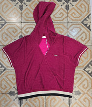 Carica l'immagine nel visualizzatore di Gallery, Felpa Lurex Mezze Maniche Incrociata Cappuccio Lampone