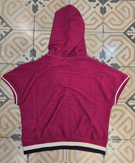 Felpa Lurex Mezze Maniche Incrociata Cappuccio Lampone Taglia 42