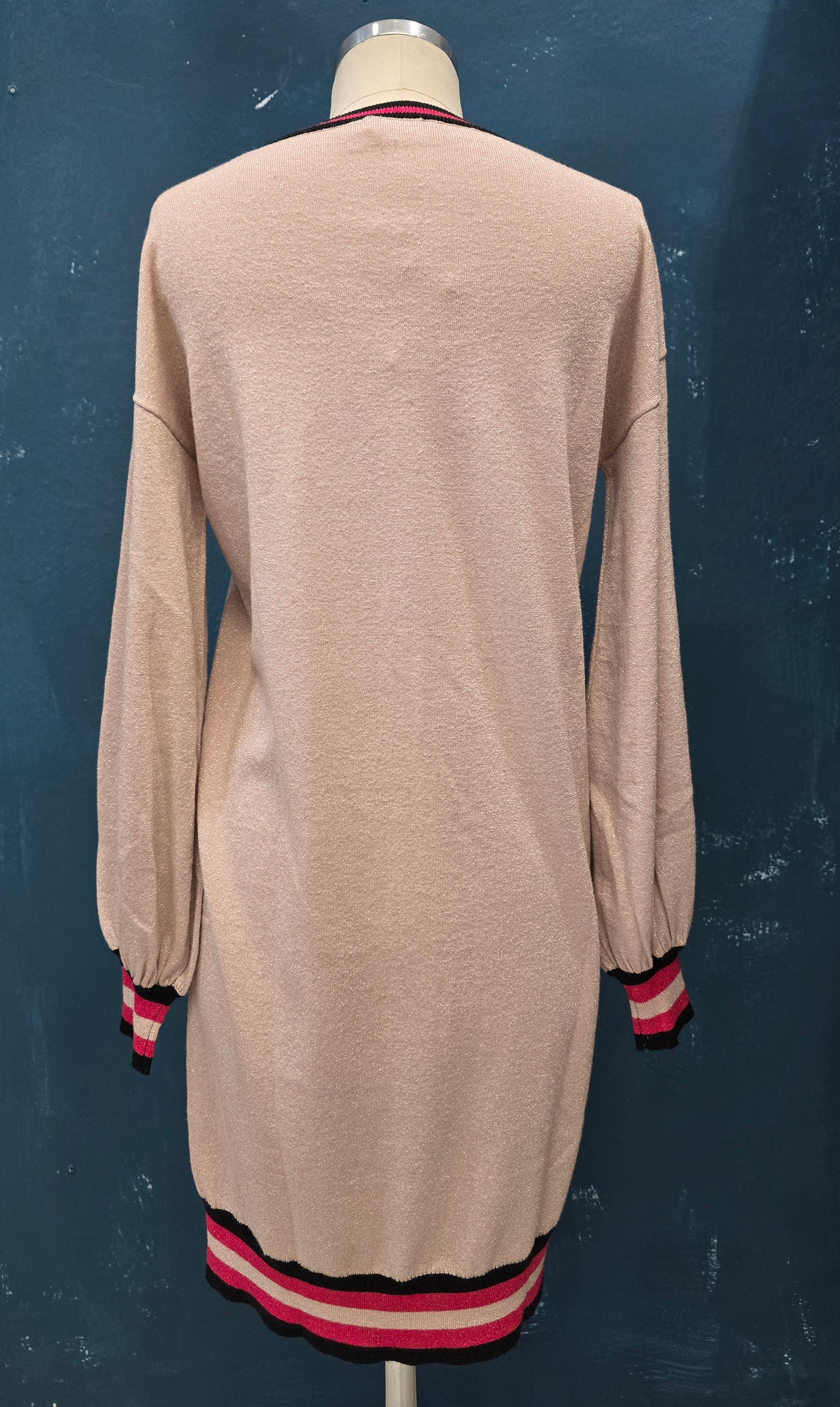 Abito Maglia Viscosa Lurex Morbido Logato Ginocchio Rosa Taglia 42