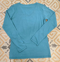 Carica l'immagine nel visualizzatore di Gallery, T-Shirt Manica Lunga Cotone Scollo V Strass Turchese
