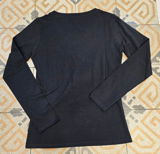 T-Shirt Manica Lunga Cotone Nero Stampa Taglia 42
