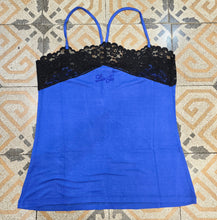 Carica l'immagine nel visualizzatore di Gallery, Top Cotone Bluette Inserto Pizzo Nero Taglia 42