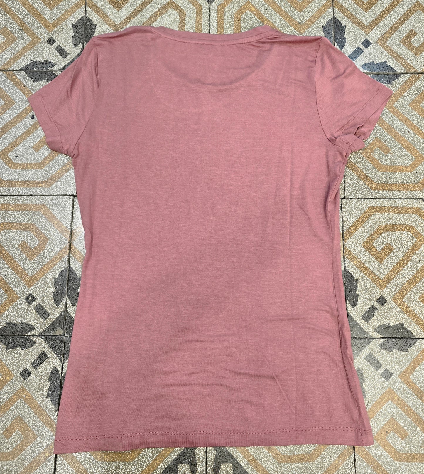 T-Shirt Paricollo Cotone Rosa Antico Logata Taglia 42