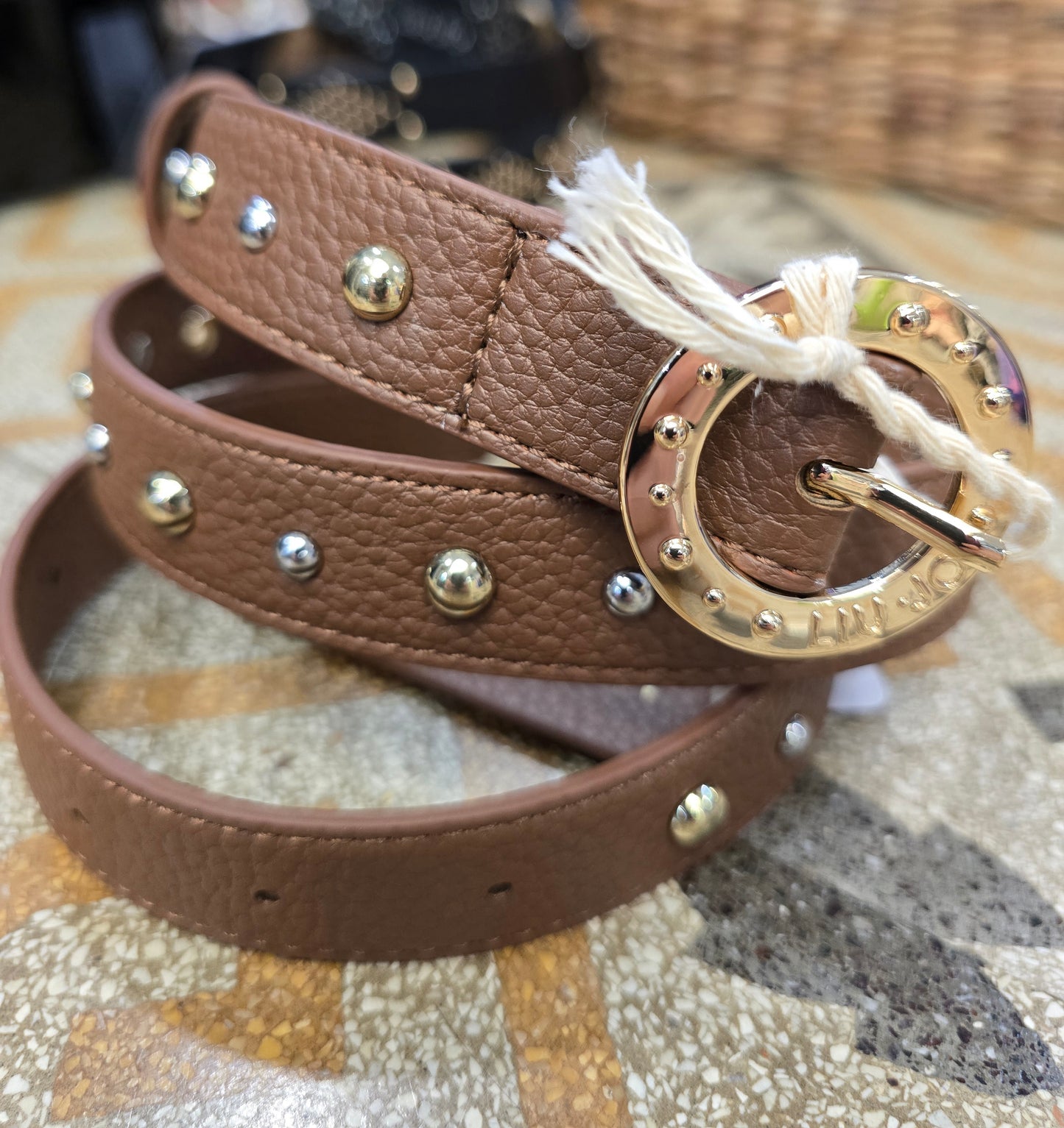 Cintura Ecopelle Cuoio Borchie Applicate Taglia Unica