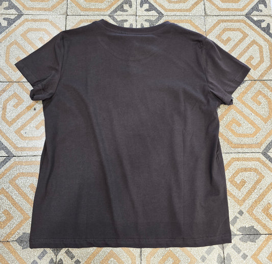 T-Shirt Paricollo Cotone Stampa Marrone Taglia Unica