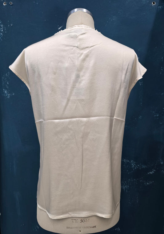 Blusa Raso Paricollo Mezze Maniche Avorio