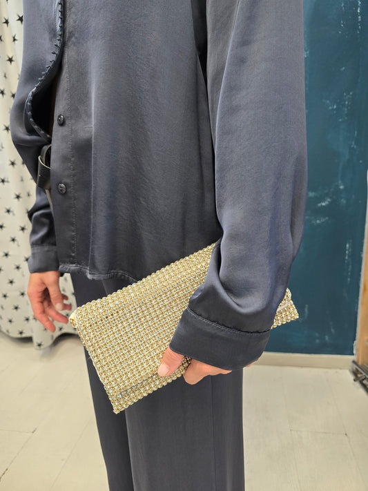 Borsa Strass Piccola Rettangolare Catena Dorata