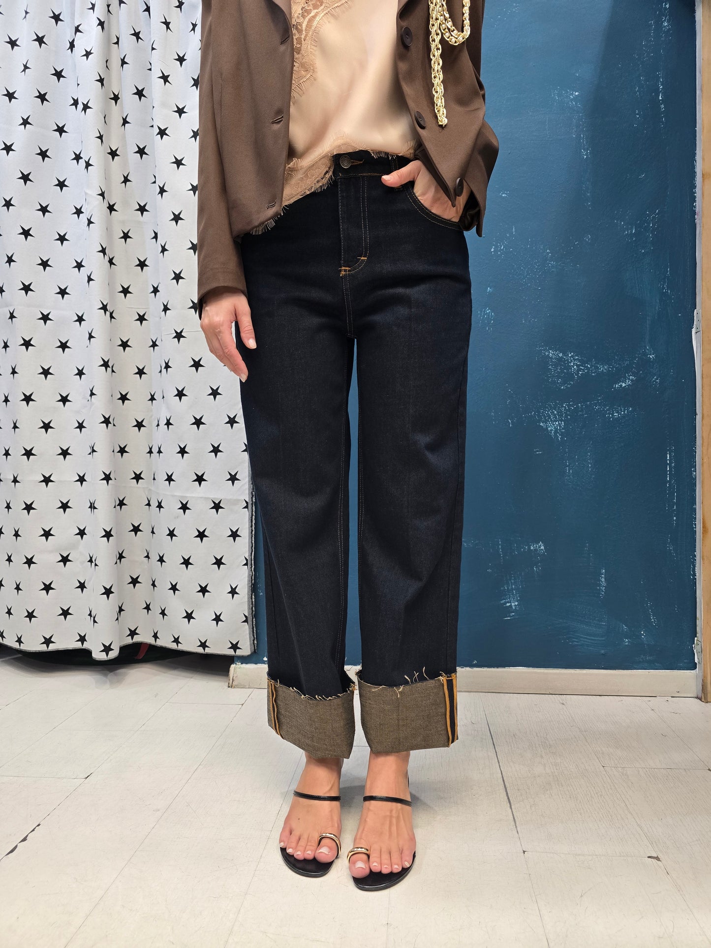 Jeans Elasticizzato Dritto Rovescione Blu Scuro