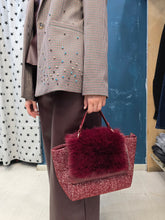 Carica l'immagine nel visualizzatore di Gallery, Borsa Panno Spigato Pattina Ecopelliccia Bordeaux