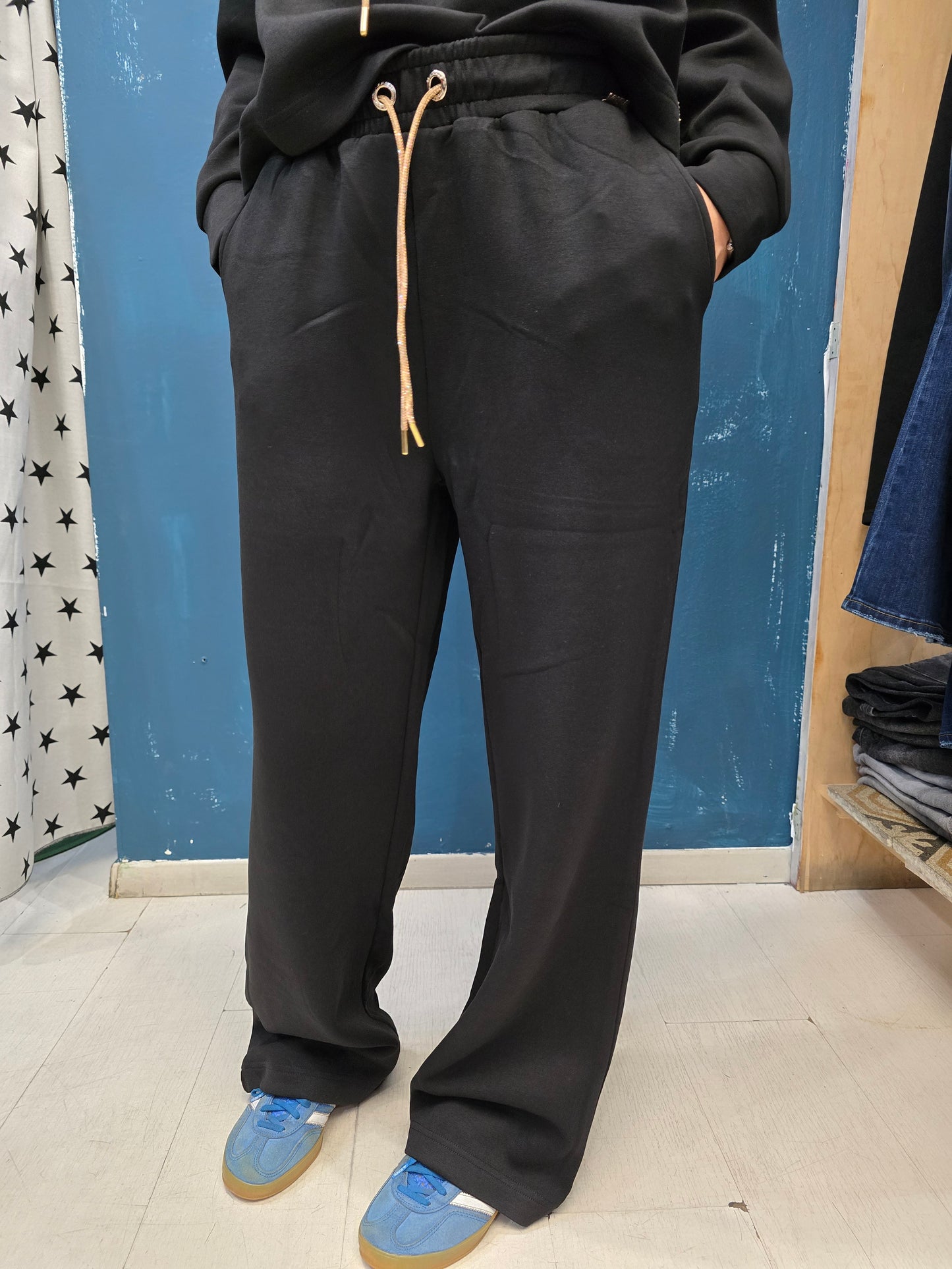 Pantalone Felpa Gamba Larga Interlock Viscosa Strass