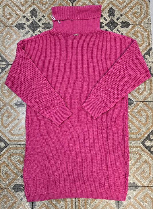 Abito Dolcevita Maglia Inglese Perle Fucsia S