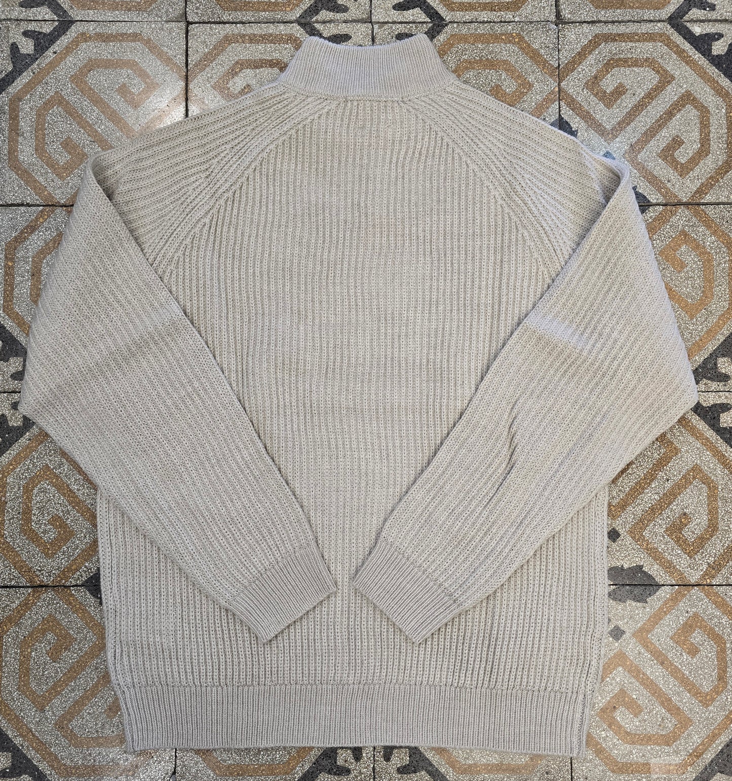 Maglia Zip Laterale Collo Coste Inglese Beige