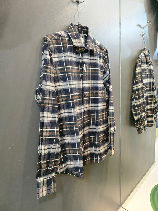 Camicia Flanella Cotone Quadrettoni Blu