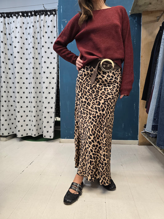 Gonna Raso Animalier Svasata Elastico Vita