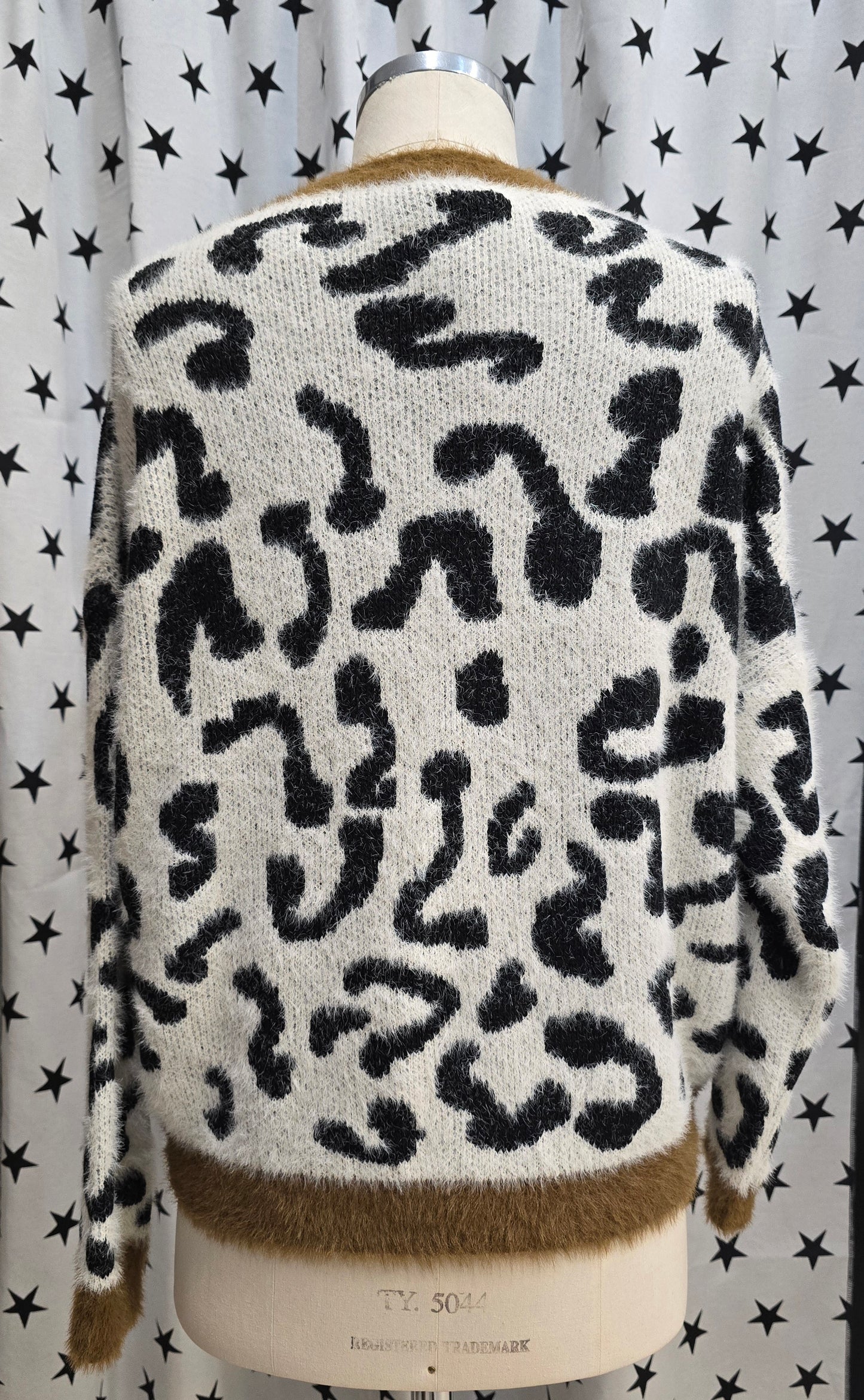 Maglia Fantasia Bianco Nero Bordature Cammello