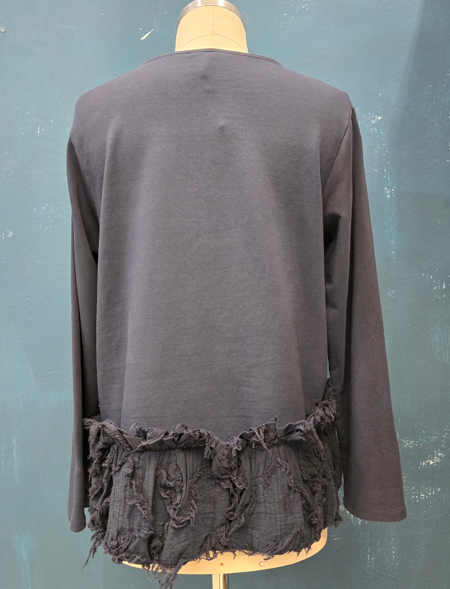 Maglia Cotone Garzato Svasata Balza Lavorata