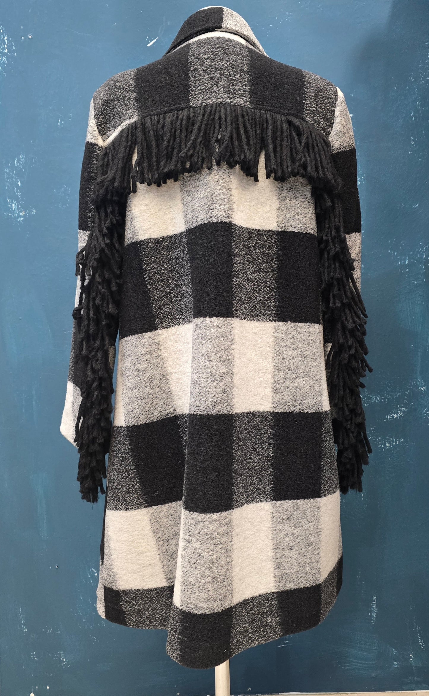 Cappotto quadroni con frangia lana