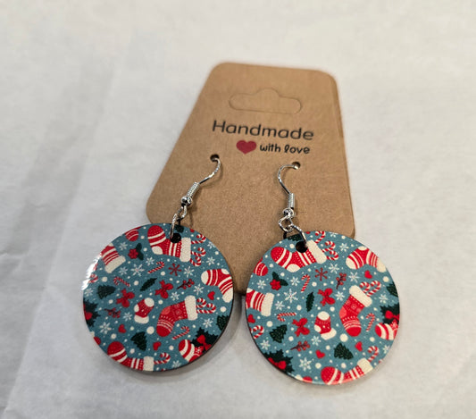 Orecchini Rotondi Stampati Natale